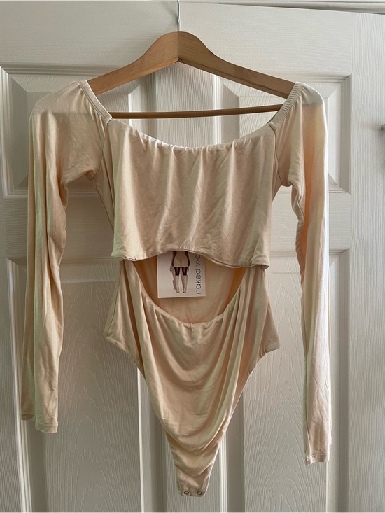 naked wardrobe Tops - BRAND NEW Naked wardrobe Cream Off-Shoulder Long Sleeve Bodysuit